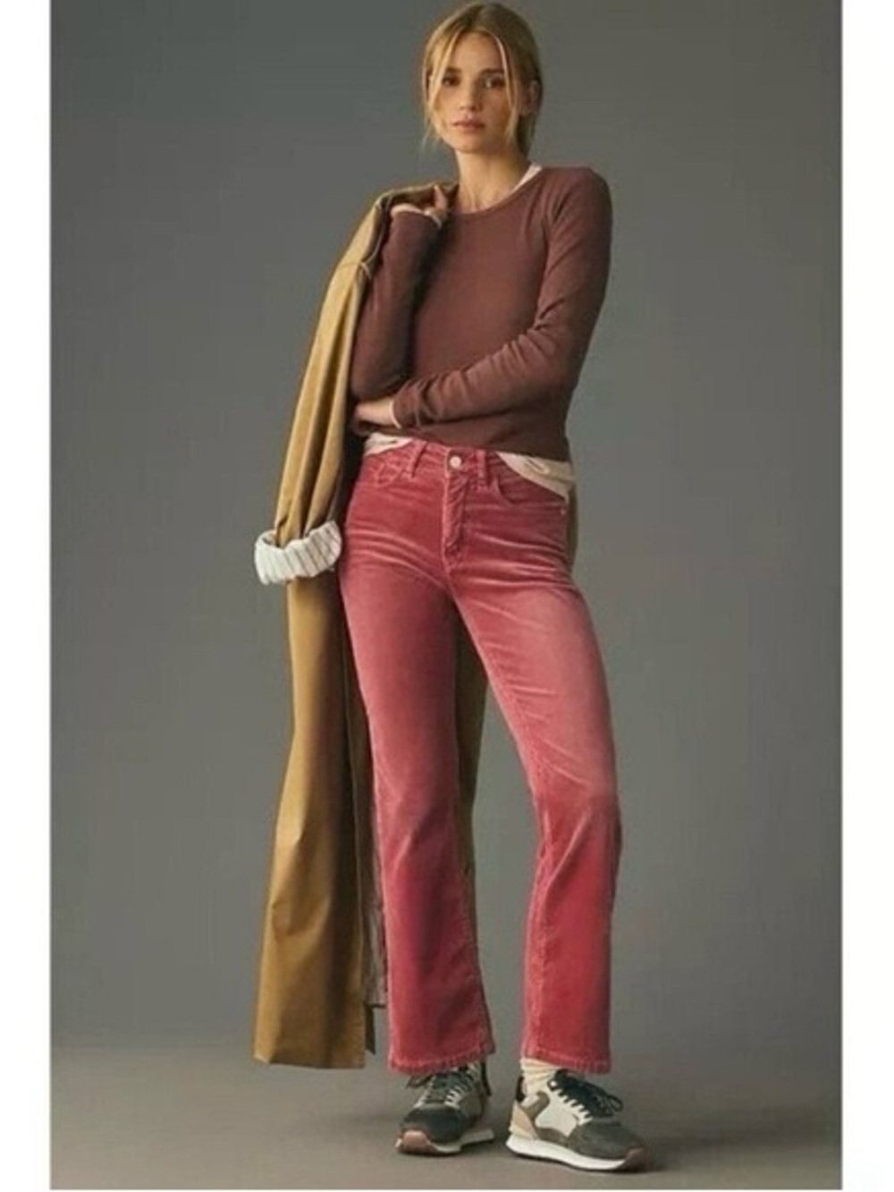 Anthropologie Pilcro Yaya Pink Mid Rise Corduroy Crop Pants Size 32